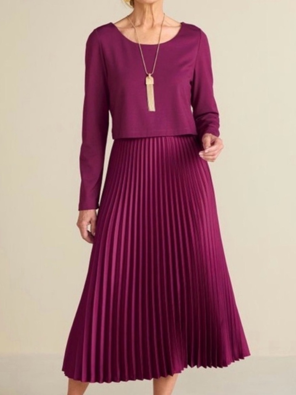 Soft Surroundings Women 1X Magenta Long Sleeve Pleated Cassandra Midi Dress NWT